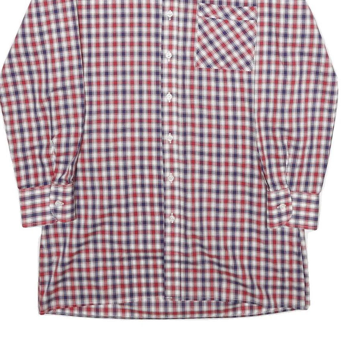 Mens Red & Blue Checked Cotton Blend Shirt S Classic Fit Button Front Pocket