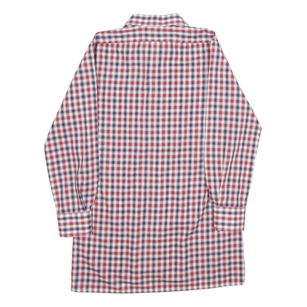 Mens Red & Blue Checked Cotton Blend Shirt S Classic Fit Button Front Pocket