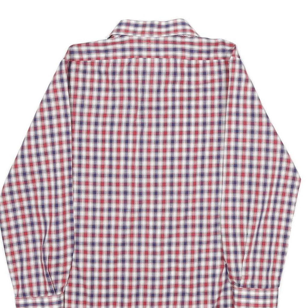 Mens Red & Blue Checked Cotton Blend Shirt S Classic Fit Button Front Pocket