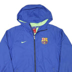 NIKE Mens Blue FC Barcelona Zip Jacket L Polyester Blend Hooded Sportswear