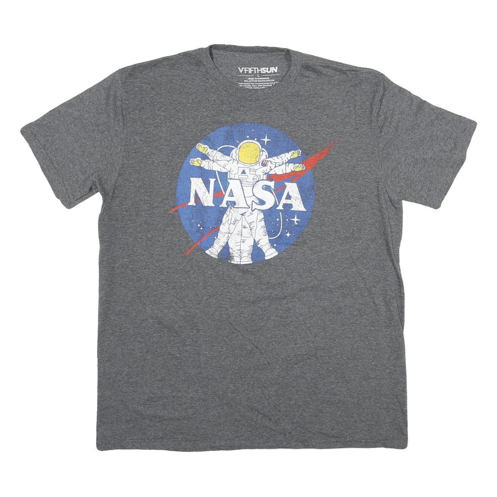FIFTH SUN Mens Grey NASA Graphic T-Shirt L Short Sleeve Crew Neck Cotton Blend