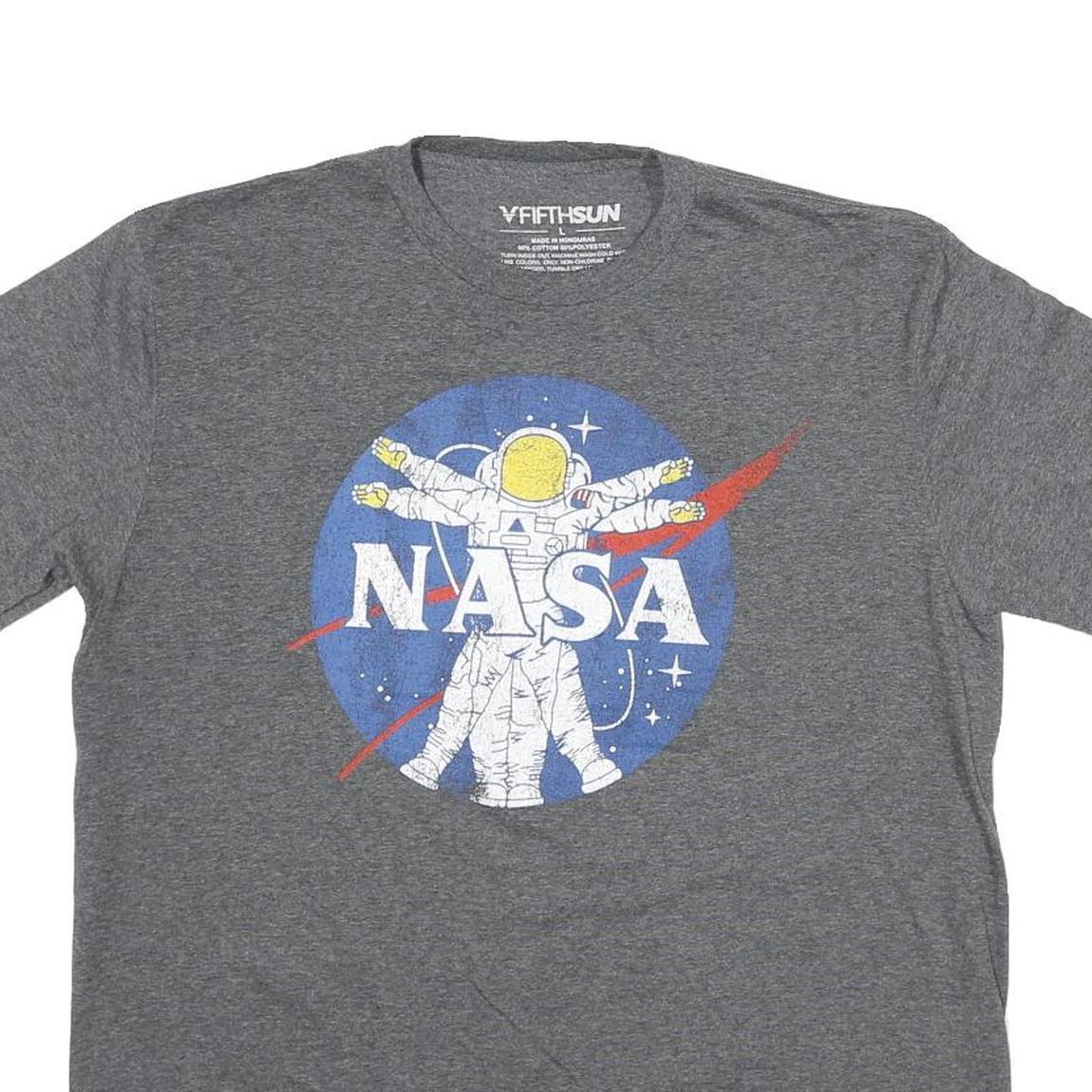 FIFTH SUN Mens Grey NASA Graphic T-Shirt L Short Sleeve Crew Neck Cotton Blend