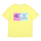 CHAMPION Mens Yellow Cotton Blend Graphic T-Shirt L Short Sleeve Crew Neck