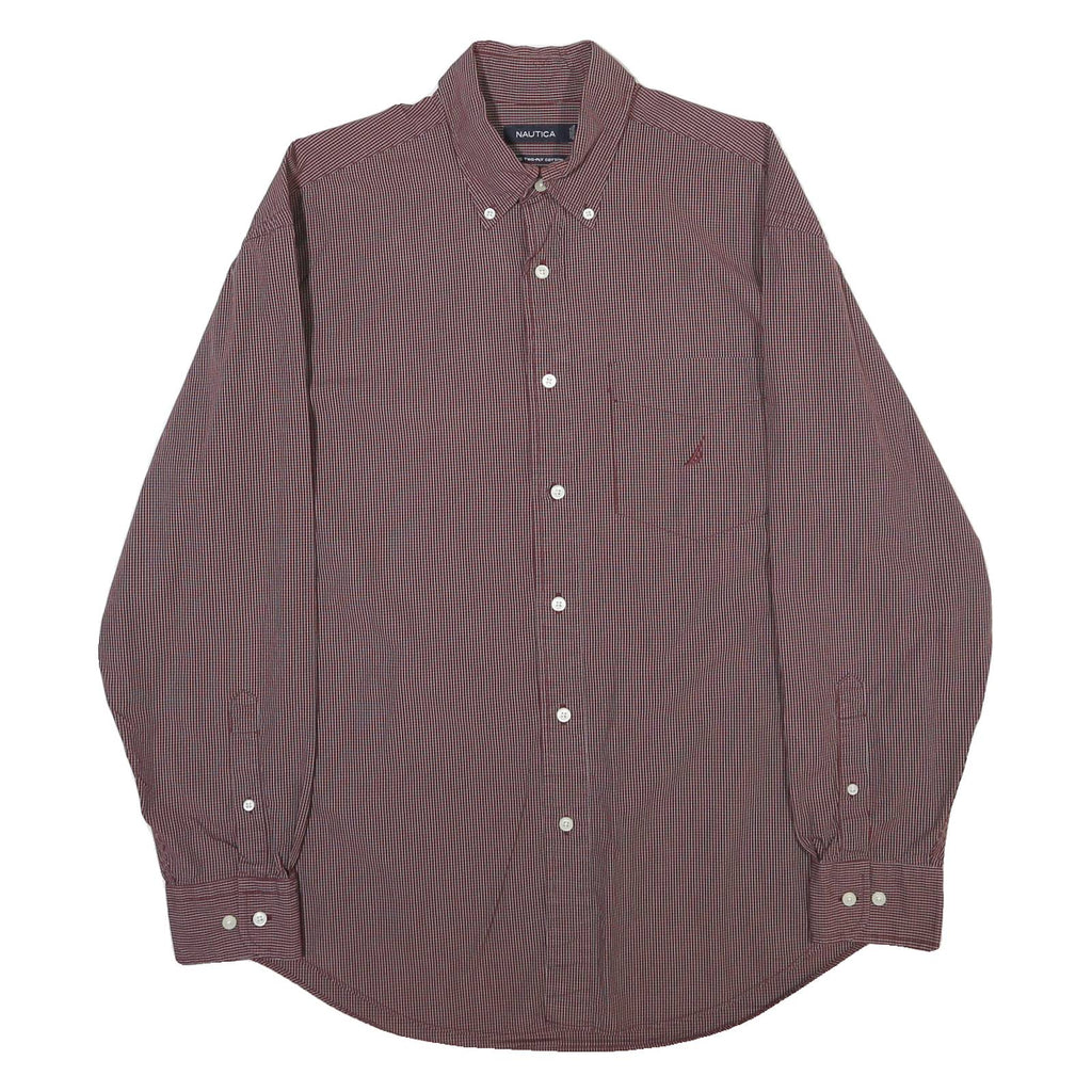 NAUTICA Mens Maroon & Navy Checked Cotton Blend Shirt L Button-Down Collar