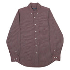 NAUTICA Mens Maroon & Navy Checked Cotton Blend Shirt L Button-Down Collar