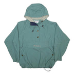 COLUMBIA Womens Blue Nylon Outdoor Jacket L Hooded Button Closure Plain