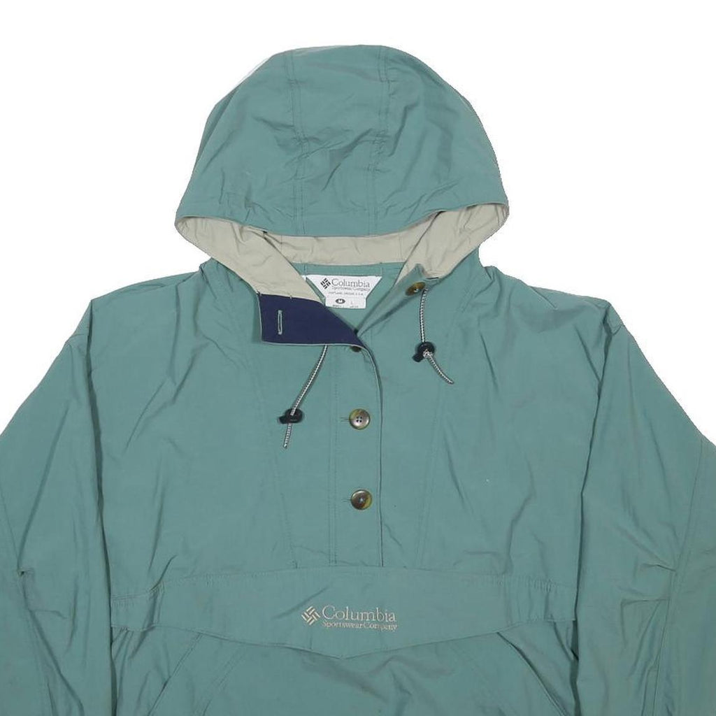 COLUMBIA Womens Blue Nylon Outdoor Jacket L Hooded Button Closure Plain