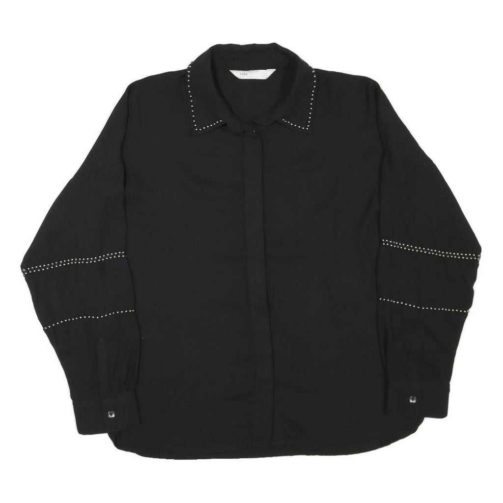 ZARA Womens Black Studded Shirt Long Sleeve Collared Top M Stylish Workwear