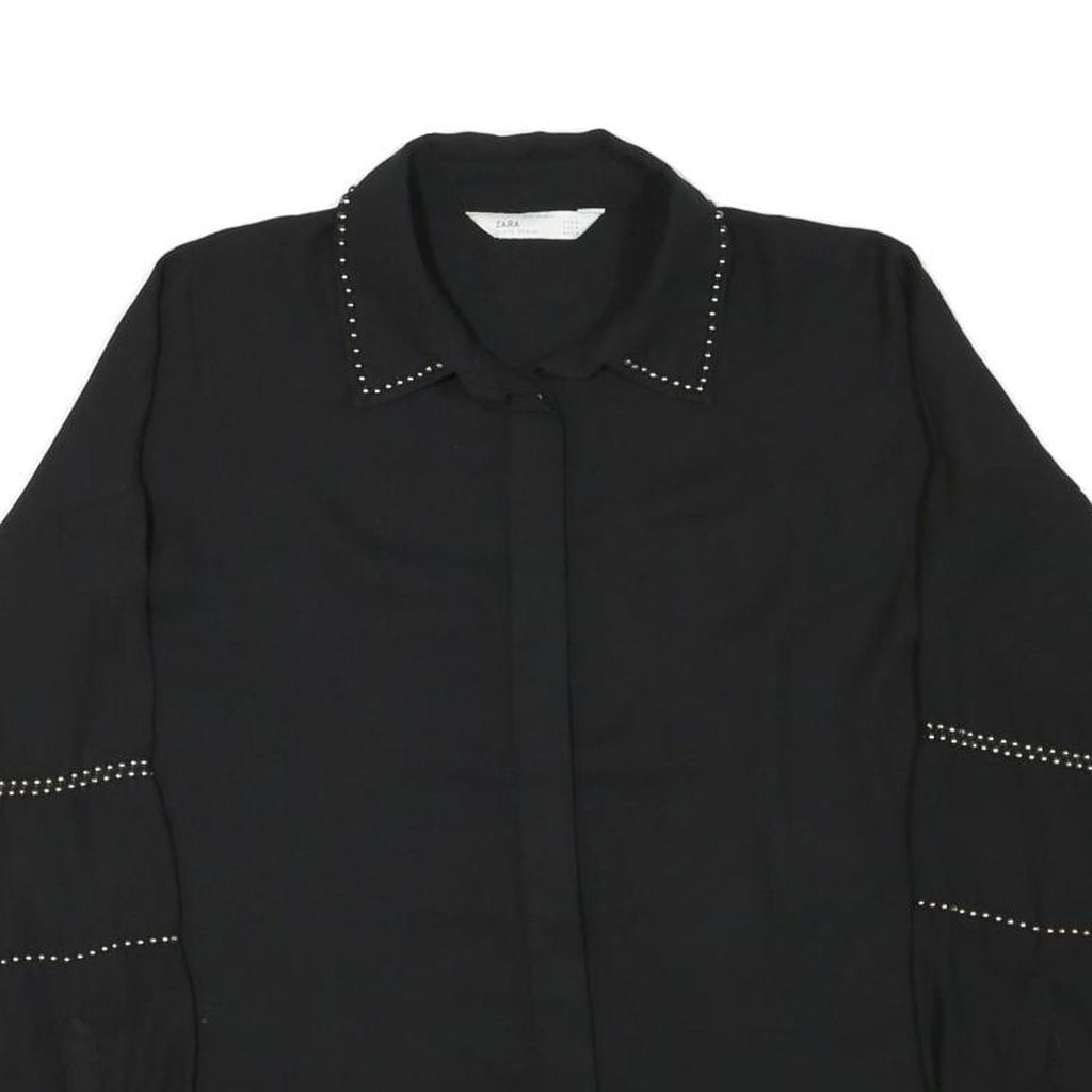 ZARA Womens Black Studded Shirt Long Sleeve Collared Top M Stylish Workwear