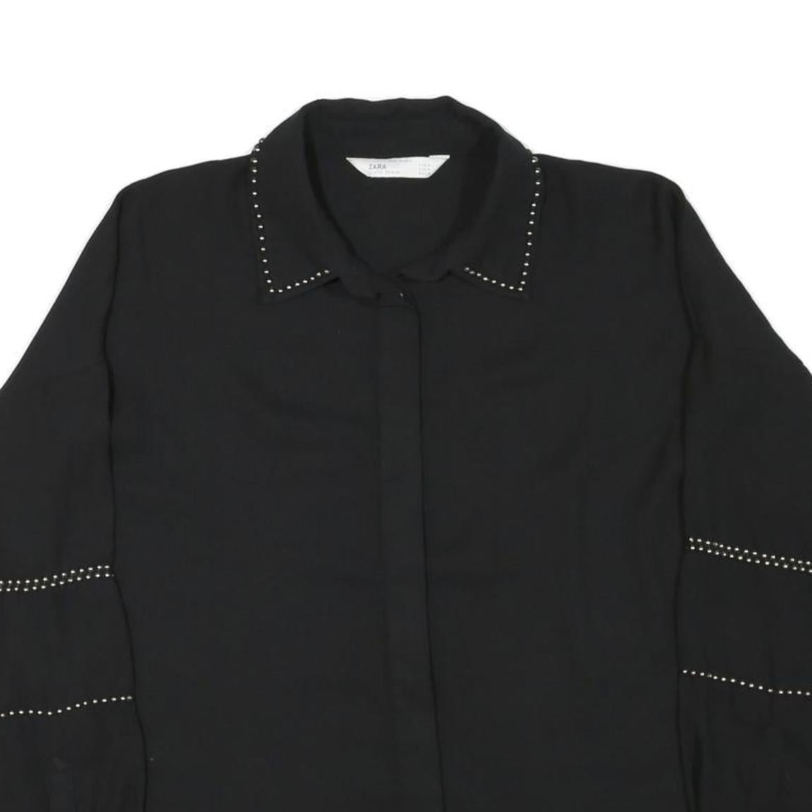 ZARA Womens Black Studded Shirt Long Sleeve Collared Top M Stylish Workwear