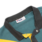 FILA Mens Blue & Yellow Black Long Sleeve Colourblock Polo Shirt XL Cotton