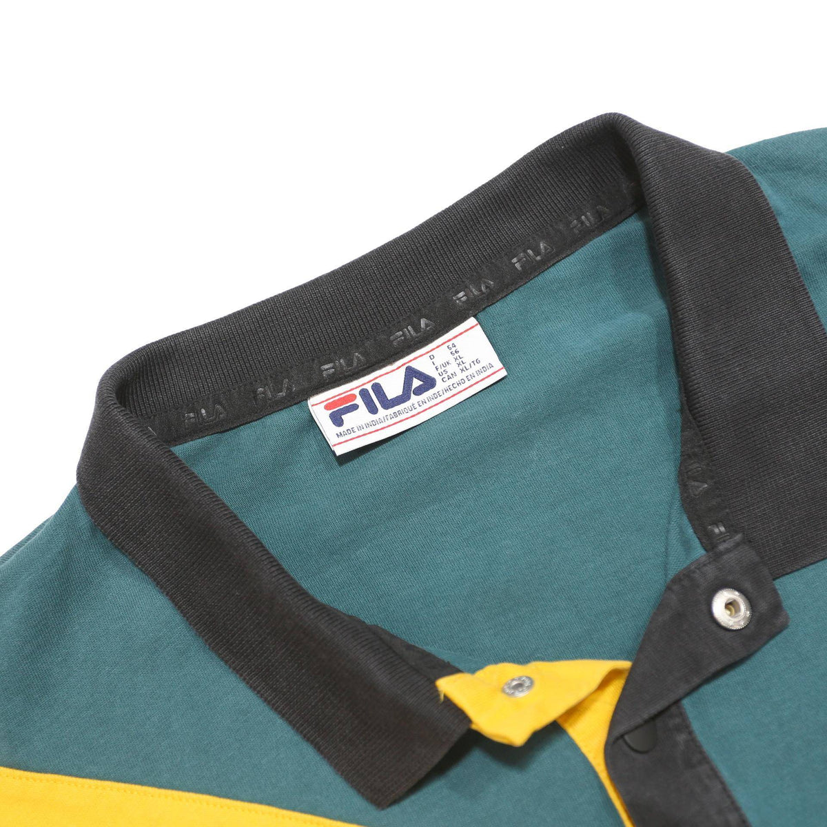 FILA Mens Blue & Yellow Black Long Sleeve Colourblock Polo Shirt XL Cotton