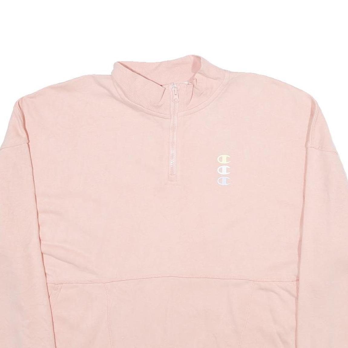 CHAMPION Womens Pink Quarter Zip Sweatshirt L Cotton Blend Pullover Casual