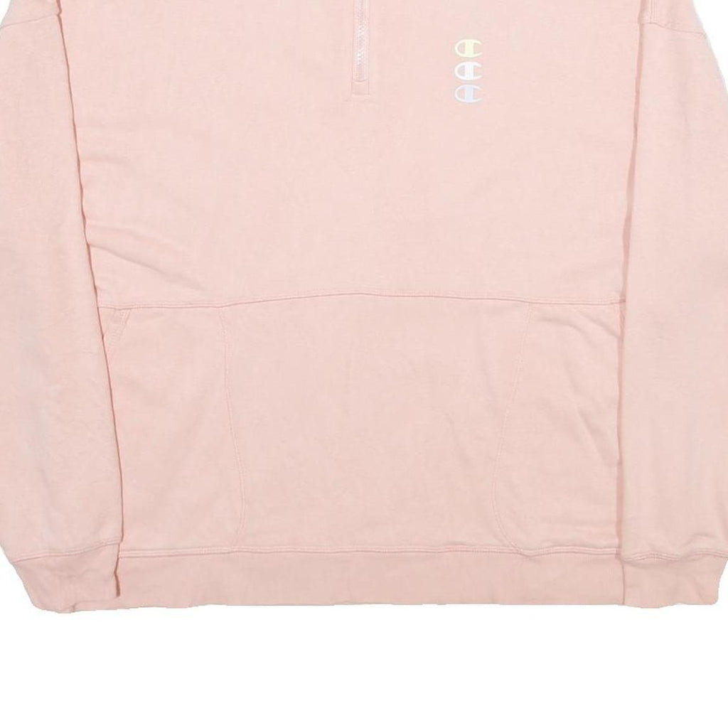 CHAMPION Womens Pink Quarter Zip Sweatshirt L Cotton Blend Pullover Casual