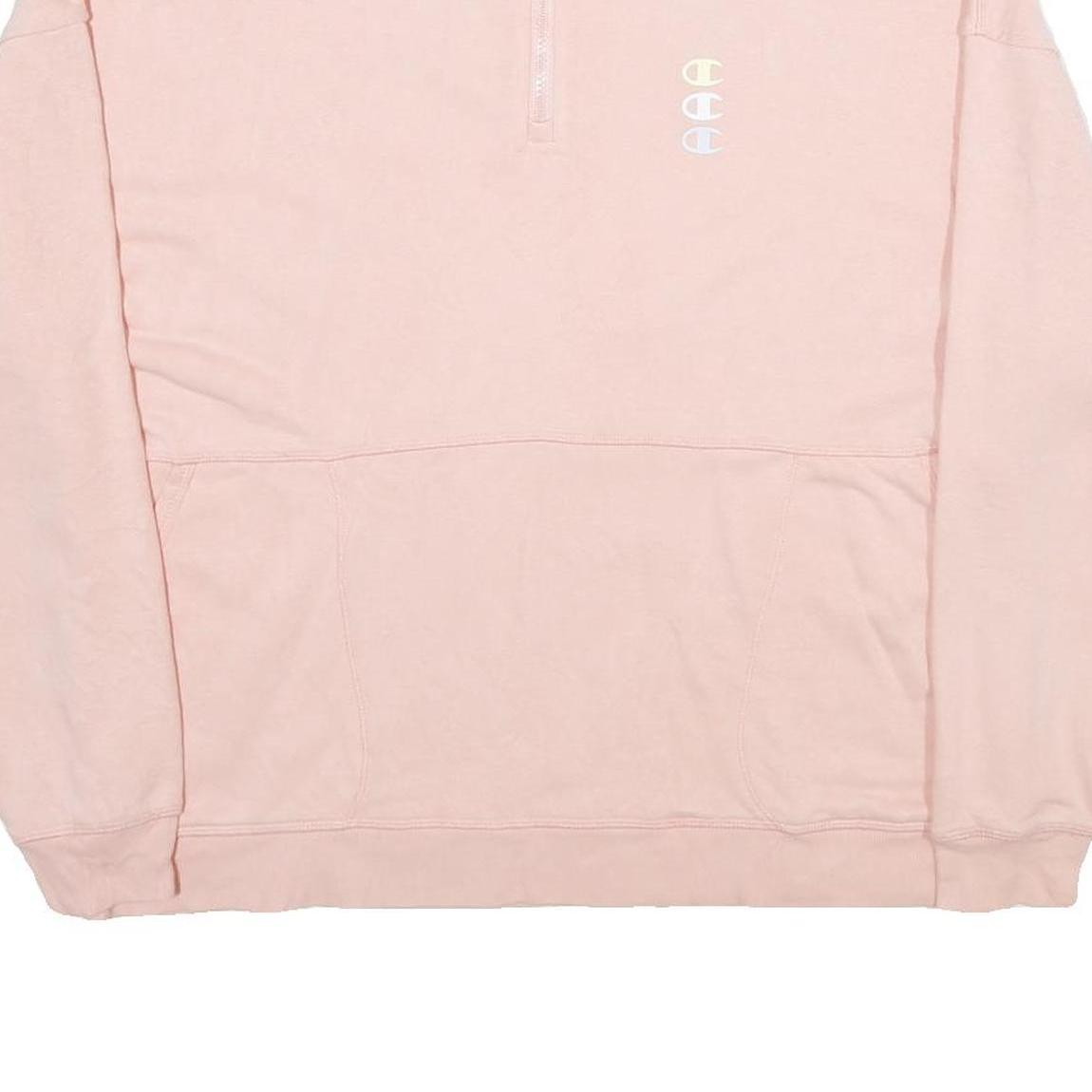 CHAMPION Womens Pink Quarter Zip Sweatshirt L Cotton Blend Pullover Casual