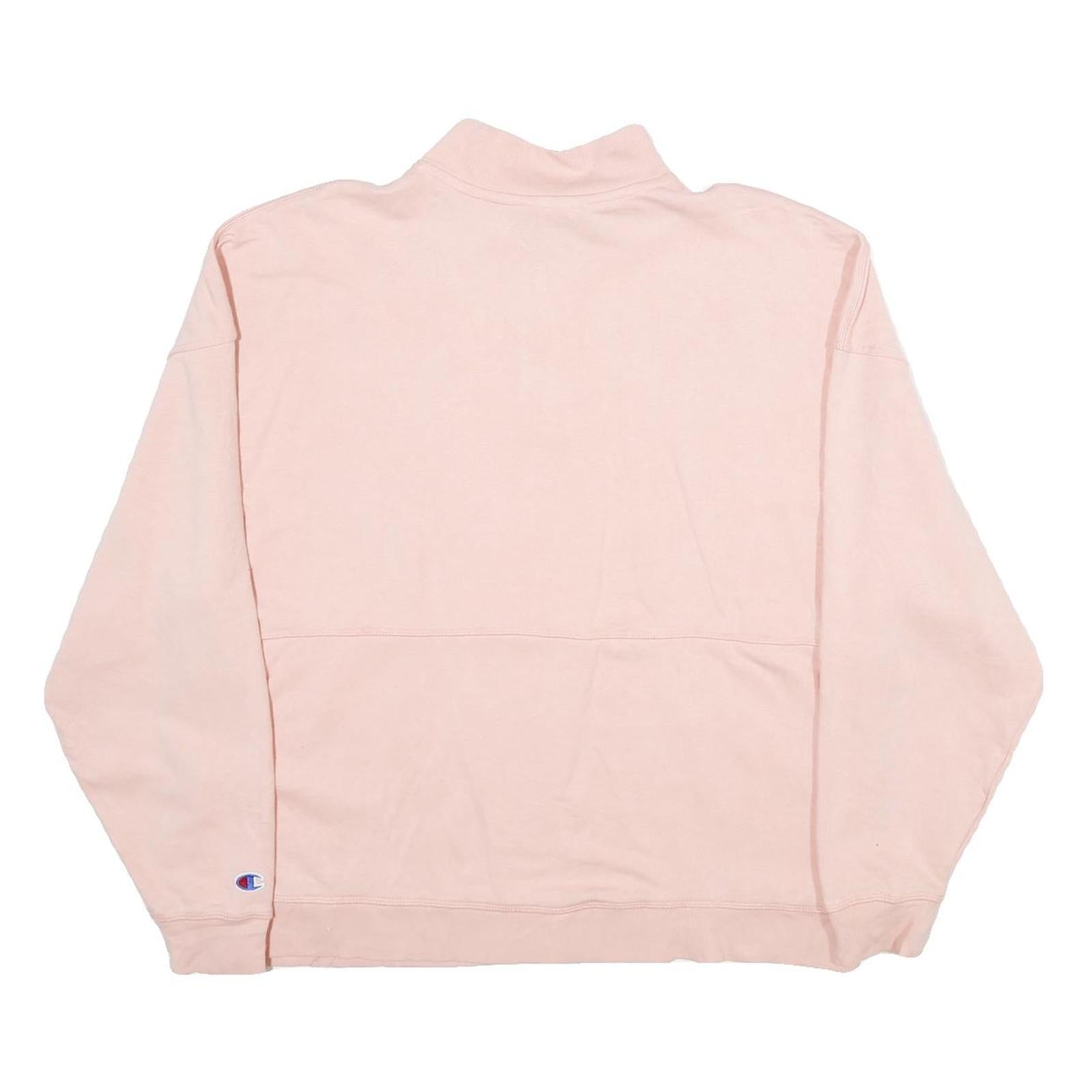CHAMPION Womens Pink Quarter Zip Sweatshirt L Cotton Blend Pullover Casual