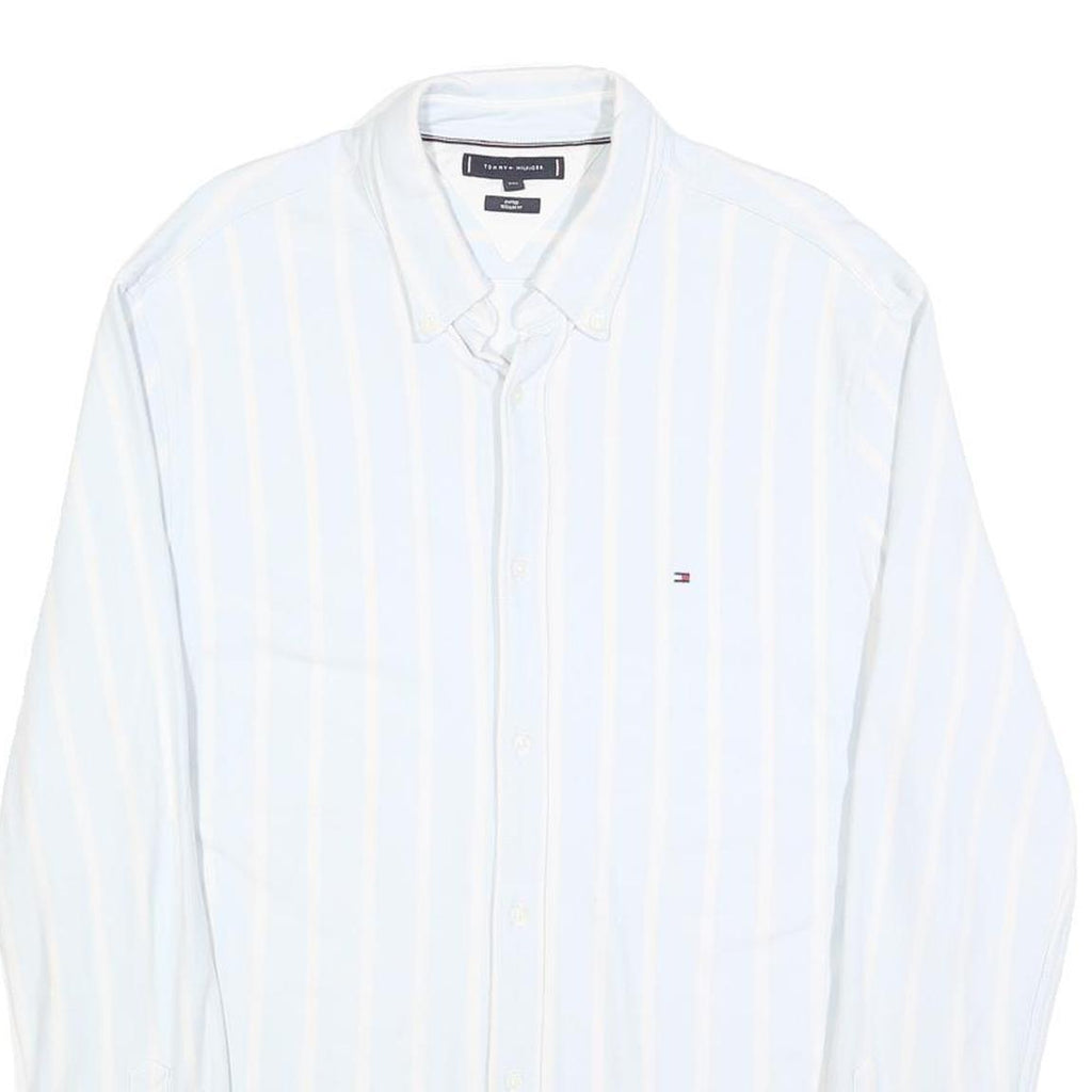 TOMMY HILFIGER Mens White & Cream Stripe Shirt 2XL Classic Button Down Cotton