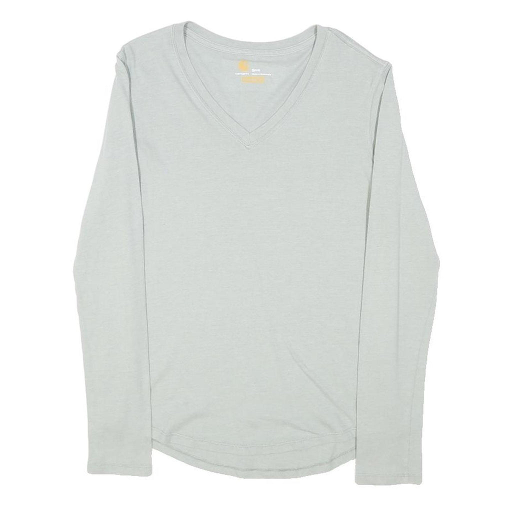 CARHARTT Womens Light Grey S Long Sleeve V-Neck Cotton Blend T-Shirt