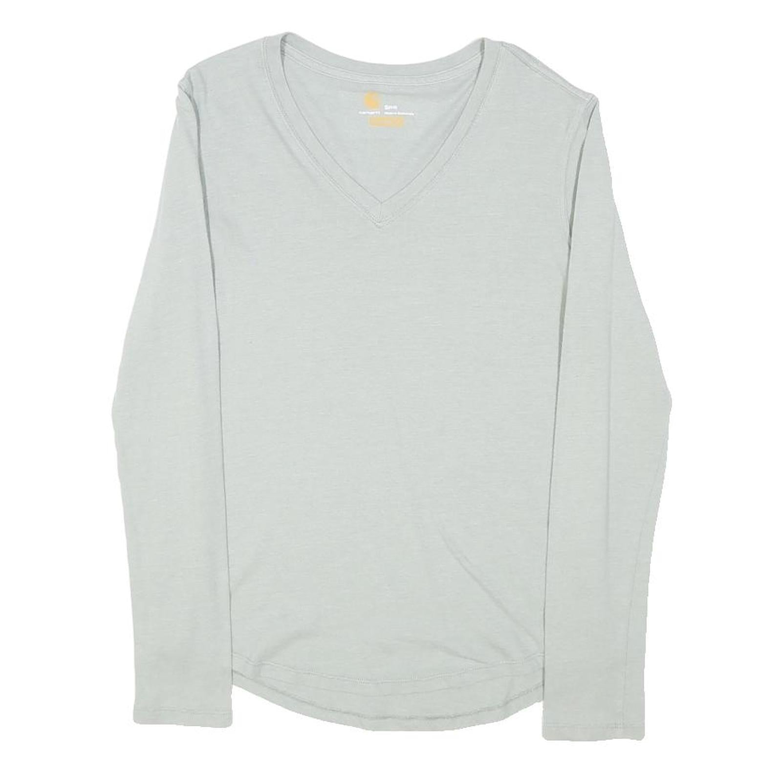 CARHARTT Womens Light Grey S Long Sleeve V-Neck Cotton Blend T-Shirt
