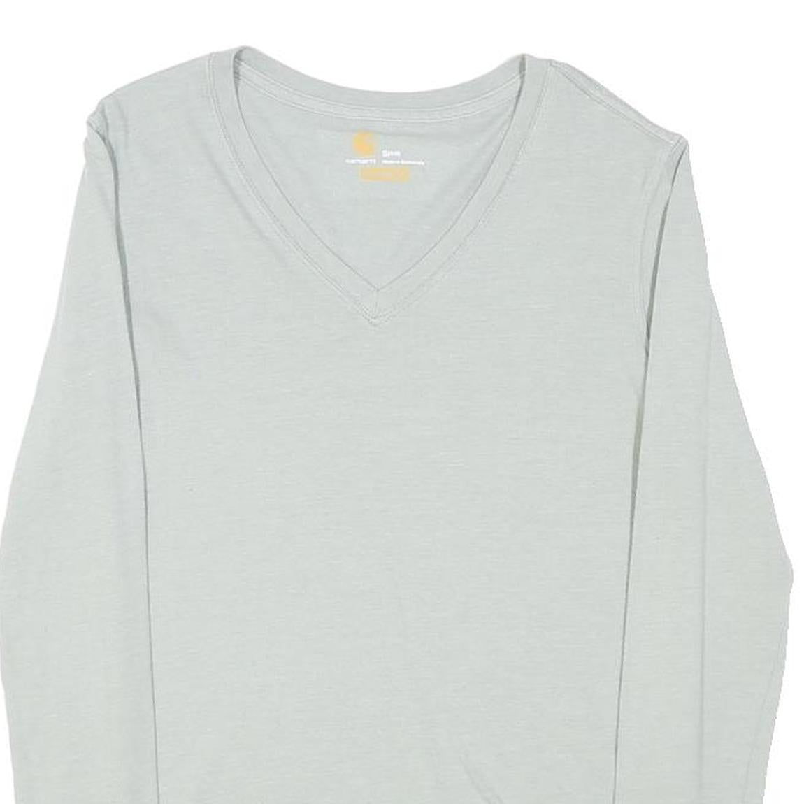 CARHARTT Womens Light Grey S Long Sleeve V-Neck Cotton Blend T-Shirt