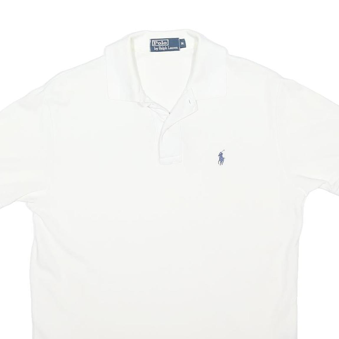 POLO RALPH LAUREN Mens White Cotton Blend Short Sleeve Plain M Classic Logo Polo