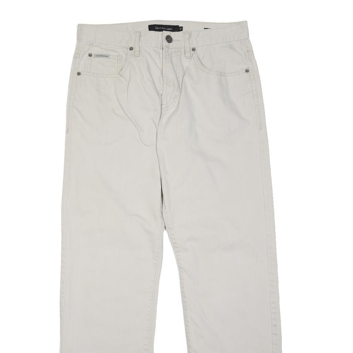 CALVIN KLEIN JEANS Mens White Regular Straight Denim W32 L31 Cotton Blend Button