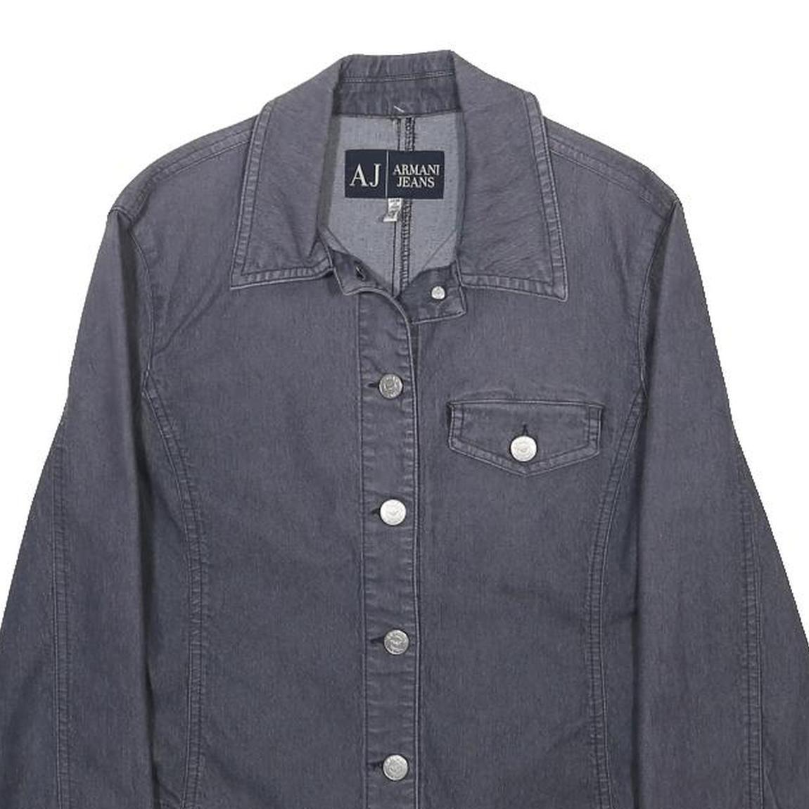 ARMANI JEANS Womens Grey Cotton Blend Classic Jacket UK 10 Button Closure