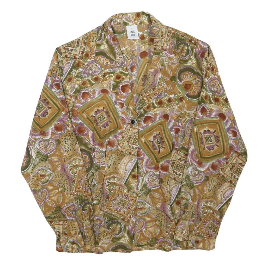 NEW FAST Womens Green Printed Long Sleeve Shirt L Vintage Inspired Pattern