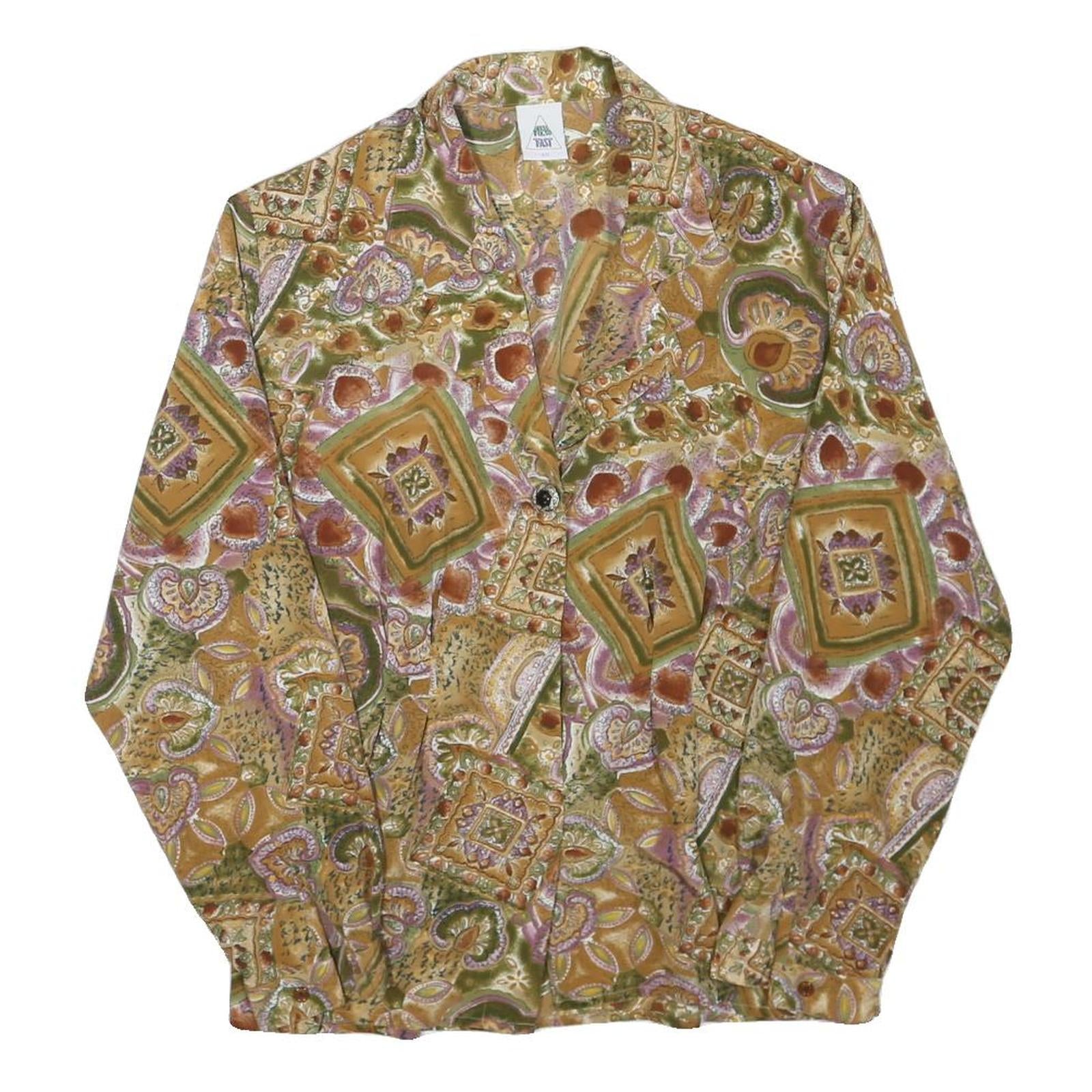 NEW FAST Womens Green Printed Long Sleeve Shirt L Vintage Inspired Pattern