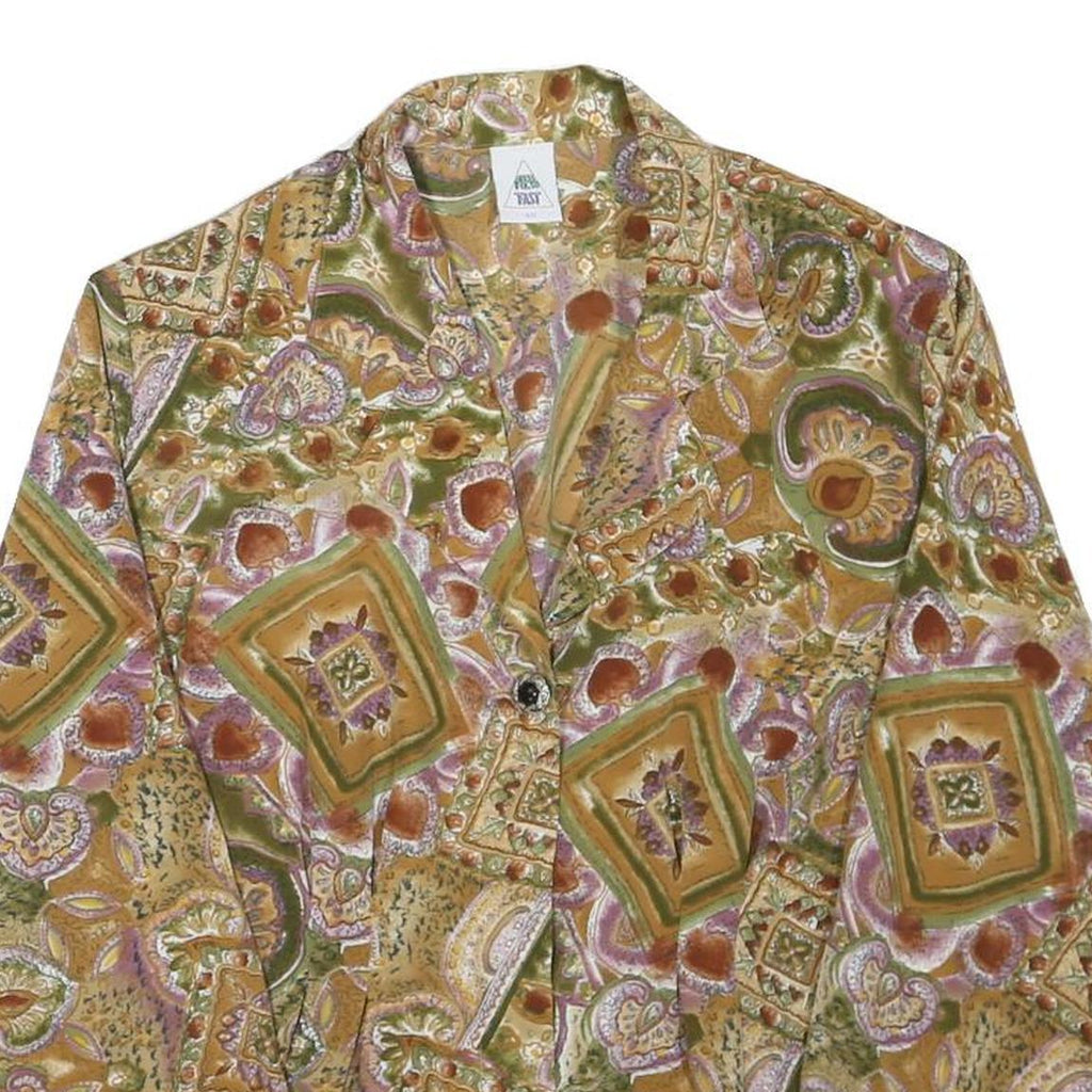 NEW FAST Womens Green Printed Long Sleeve Shirt L Vintage Inspired Pattern