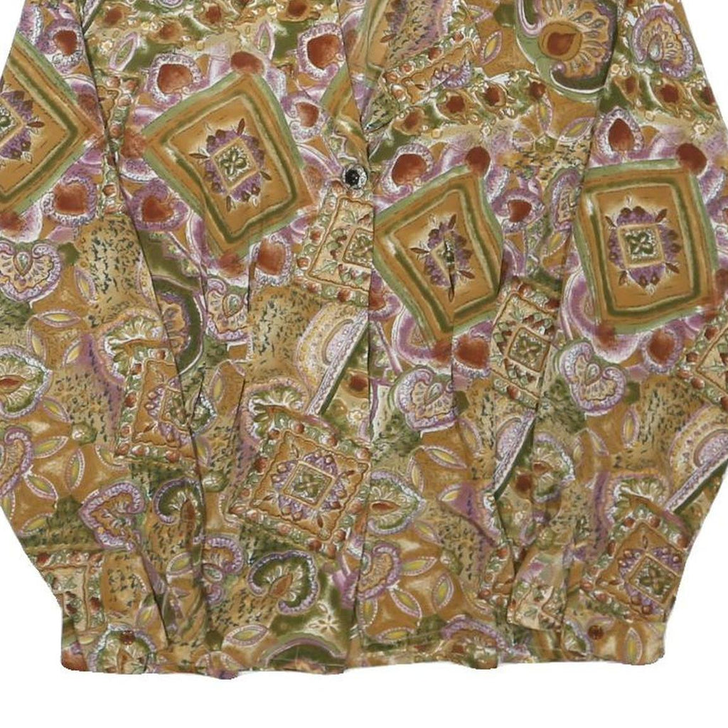 NEW FAST Womens Green Printed Long Sleeve Shirt L Vintage Inspired Pattern