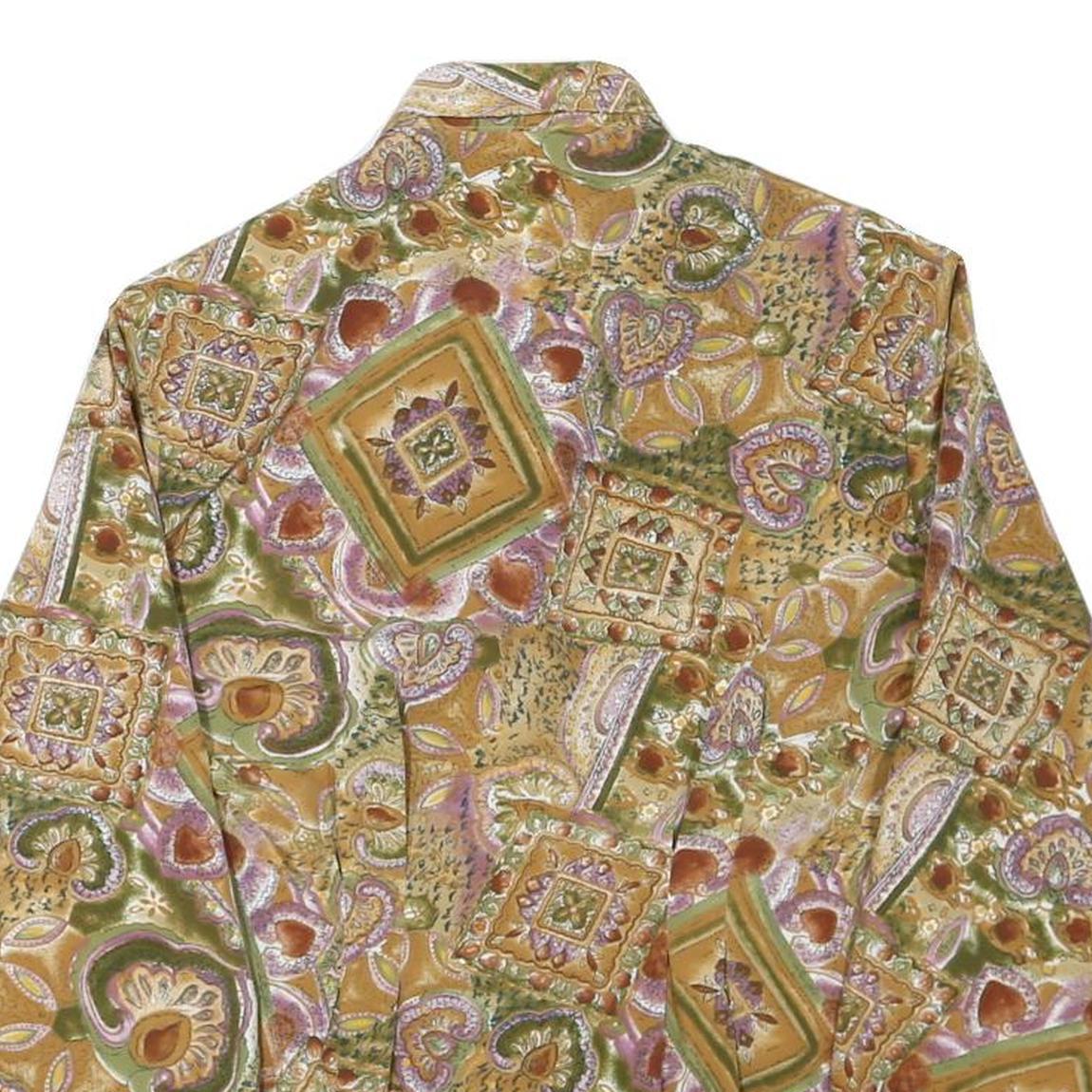 NEW FAST Womens Green Printed Long Sleeve Shirt L Vintage Inspired Pattern