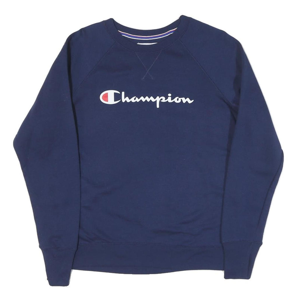 CHAMPION Mens Blue Cotton Blend Crew Neck M Logo Sweatshirt Casual Pullover