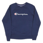 CHAMPION Mens Blue Cotton Blend Crew Neck M Logo Sweatshirt Casual Pullover