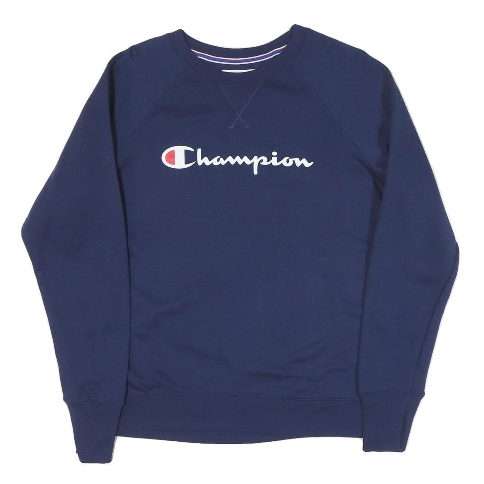 CHAMPION Mens Blue Cotton Blend Crew Neck M Logo Sweatshirt Casual Pullover