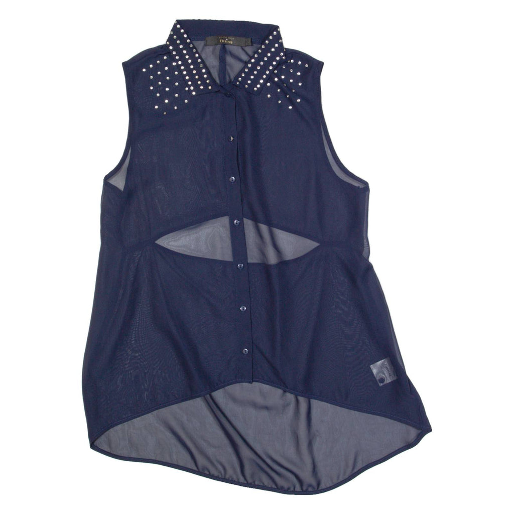 FIRETRAP Sheer Womens Shirt Blue Collared Sleeveless L