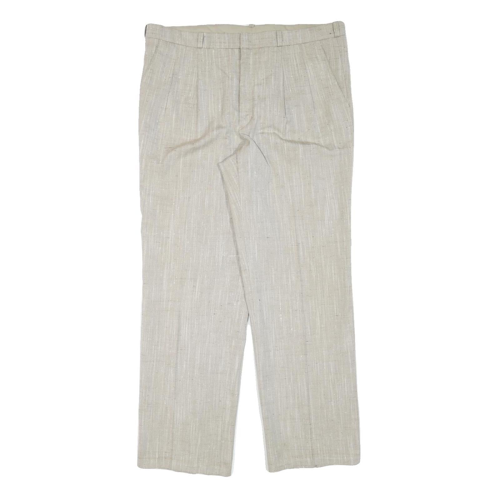 Beige Mens Cotton Blend Regular Fit Straight Leg Trousers W36 L30 Summer Casual