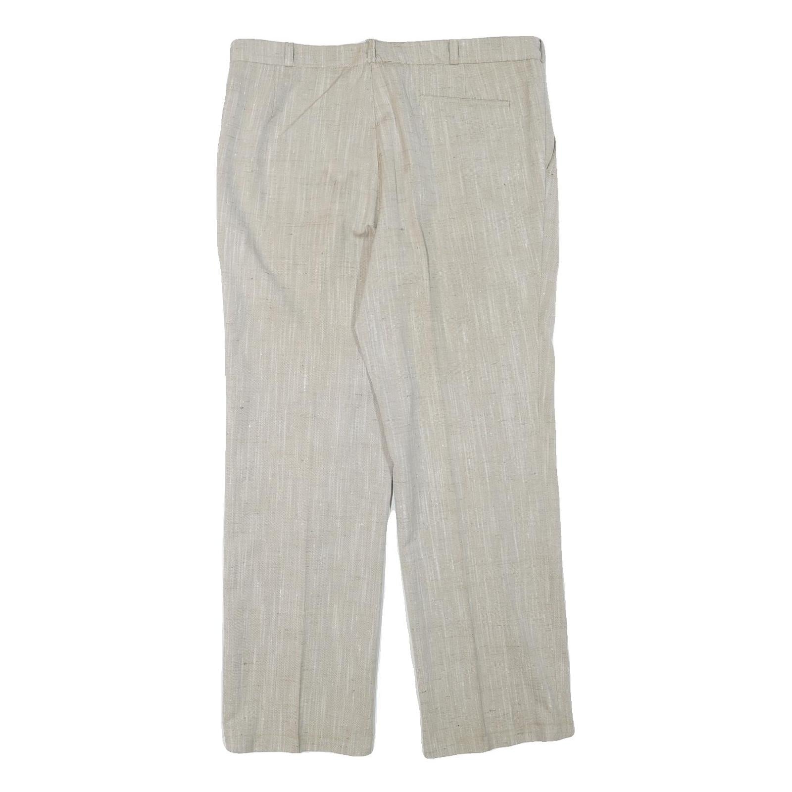 Beige Mens Cotton Blend Regular Fit Straight Leg Trousers W36 L30 Summer Casual