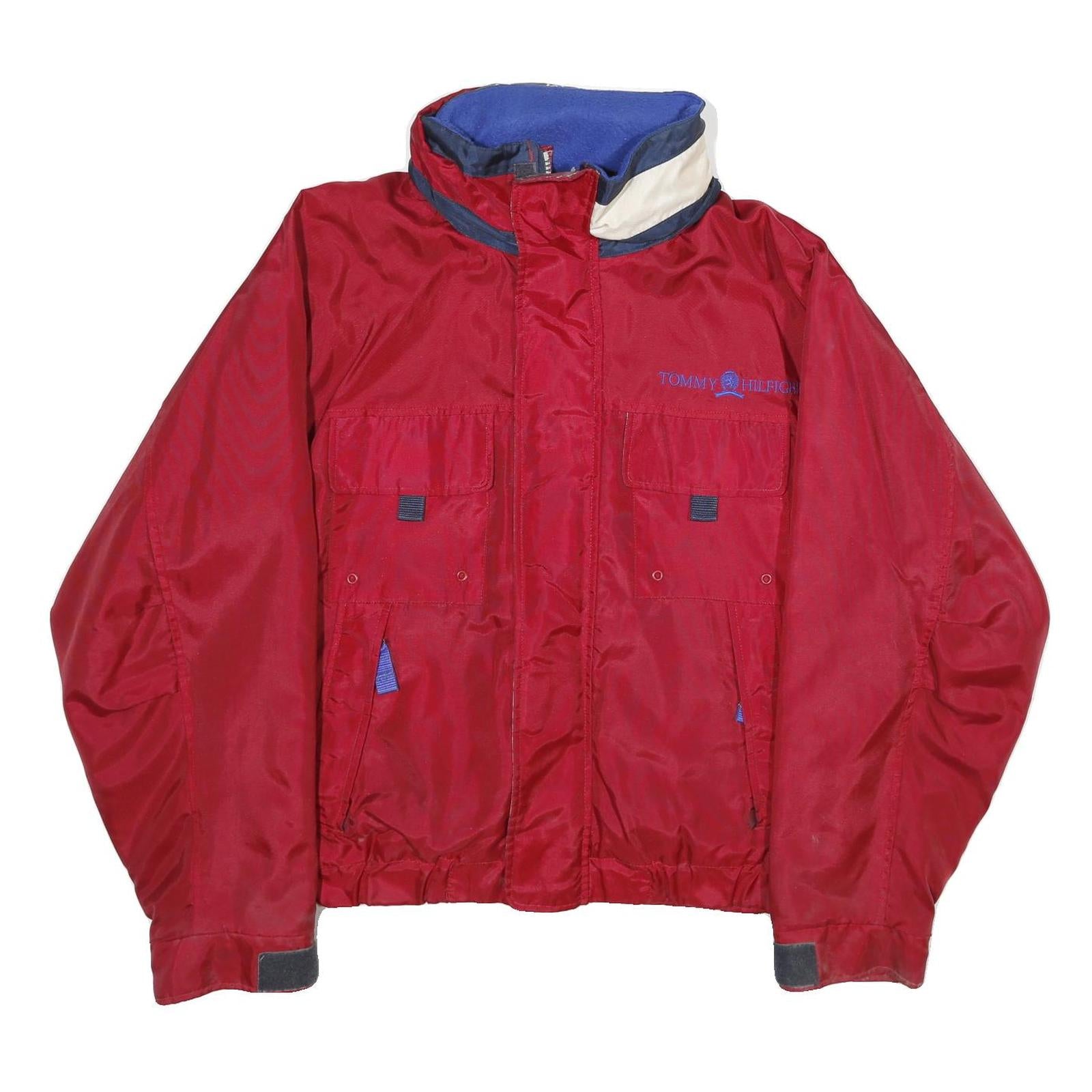 TOMMY HILFIGER Mens Red Nylon Jacket XL Windbreaker Zip Pocketed