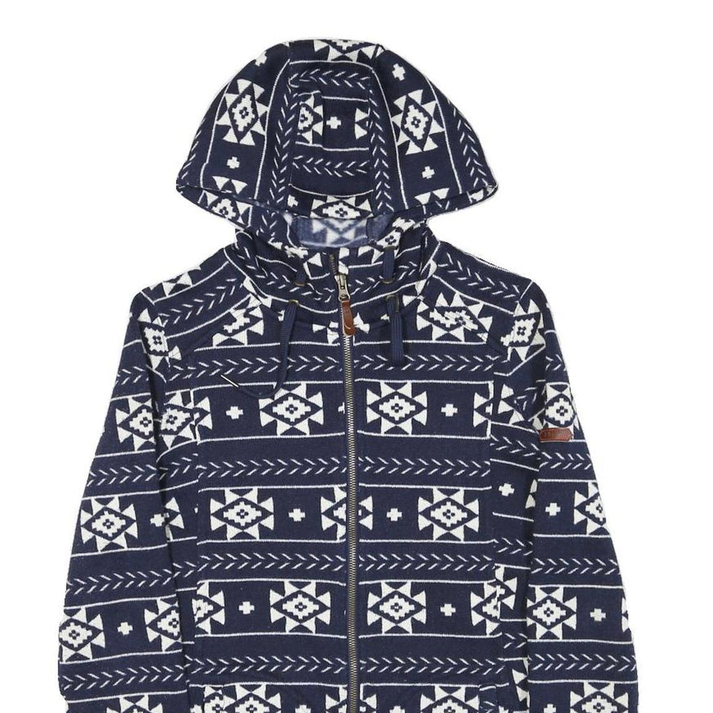 ROXY Womens Blue & White Patterned Full Zip Hoodie S Polyester Blend Casual