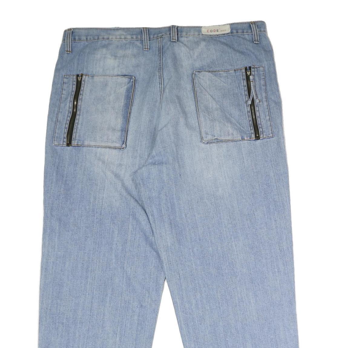 CODE JEANS Mens Loose Blue Denim Light W44 L33 Casual Zip Pockets Comfort