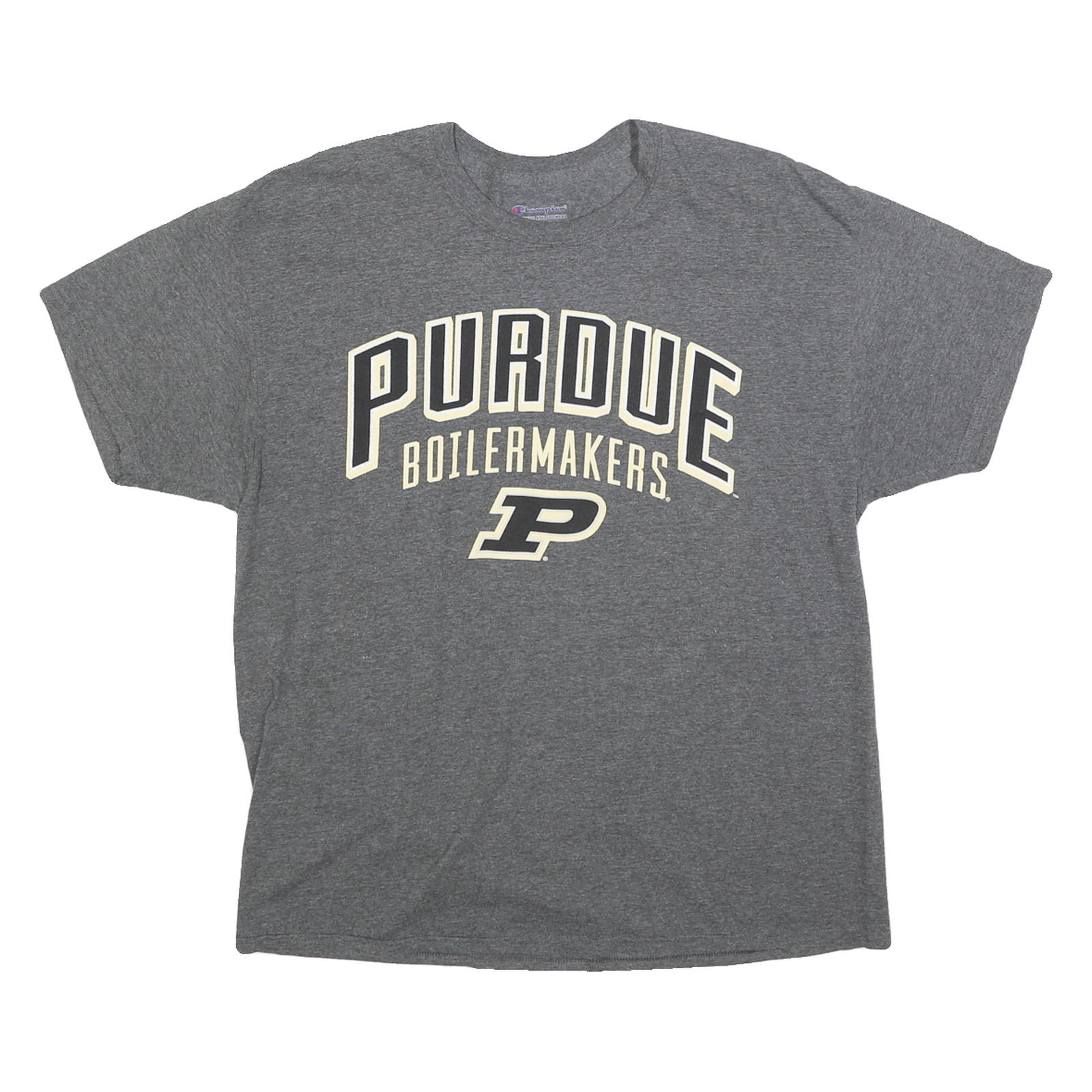 CHAMPION Mens Grey Purdue Boilermakers Graphic T-Shirt L Crew Neck Short Sleeve