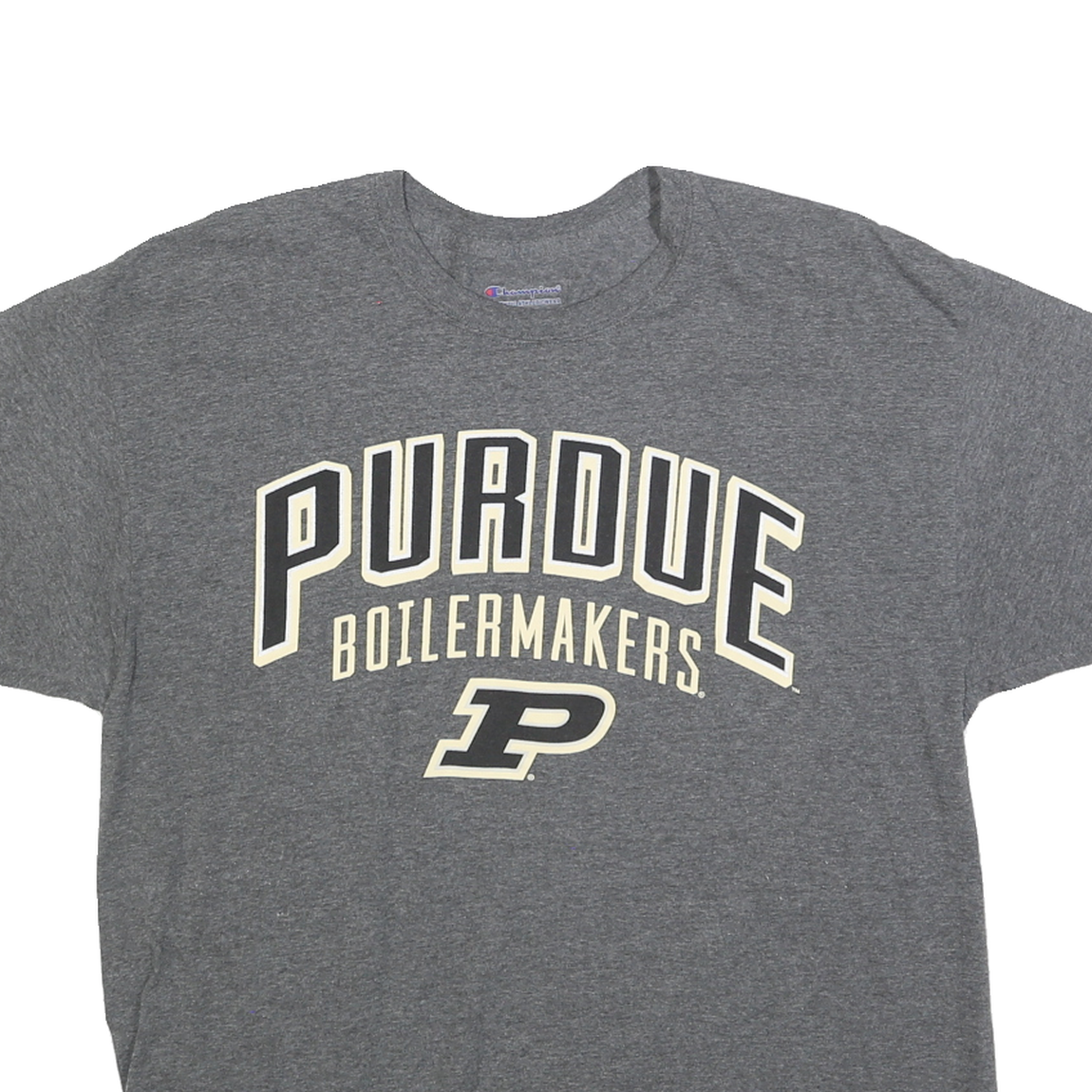 CHAMPION Mens Grey Purdue Boilermakers Graphic T-Shirt L Crew Neck Short Sleeve