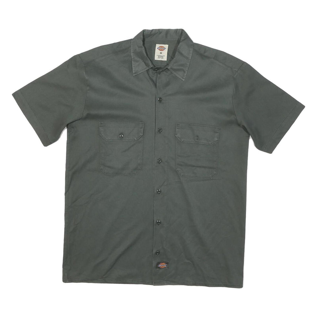 DICKIES Mens Grey Plain Shirt Cotton Blend M Workwear Casual Utility