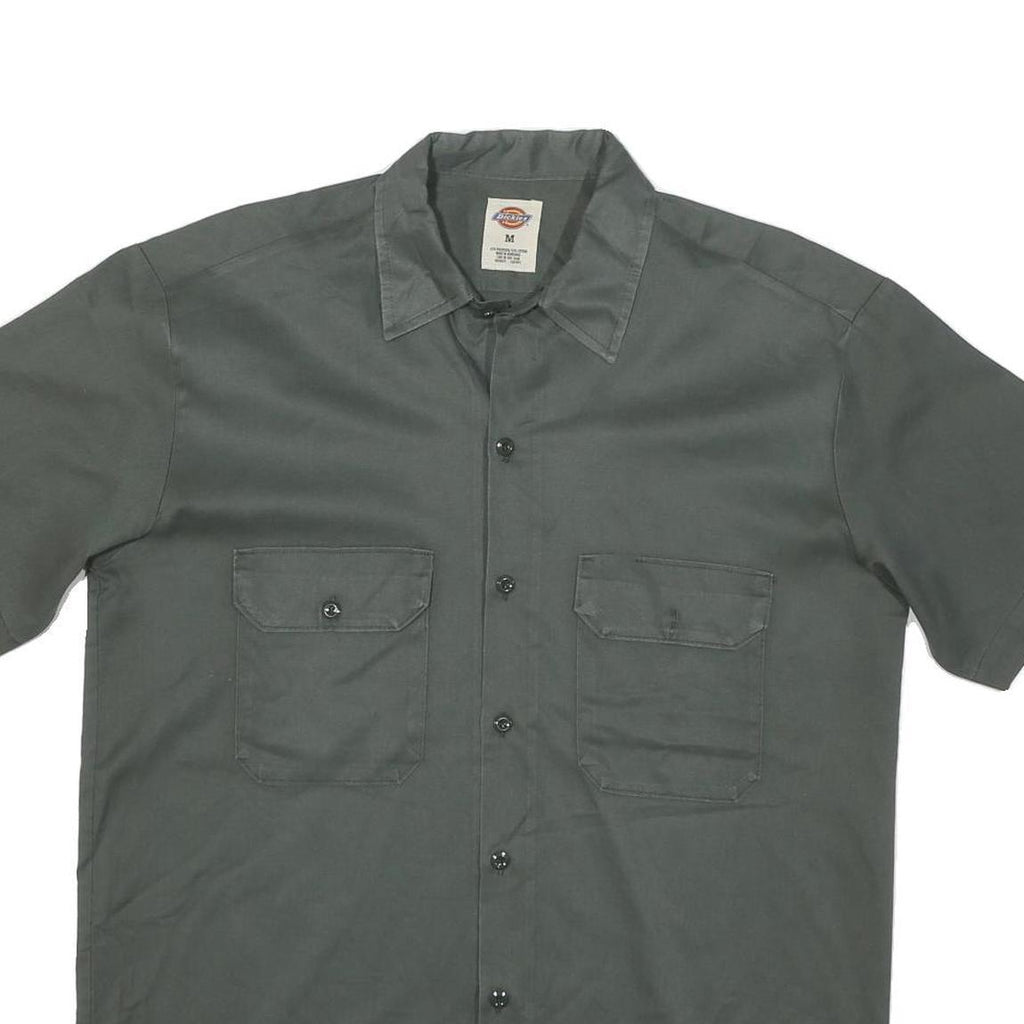 DICKIES Mens Grey Plain Shirt Cotton Blend M Workwear Casual Utility