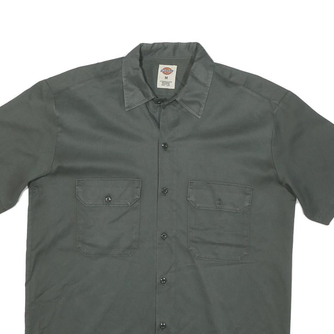 DICKIES Mens Grey Plain Shirt Cotton Blend M Workwear Casual Utility
