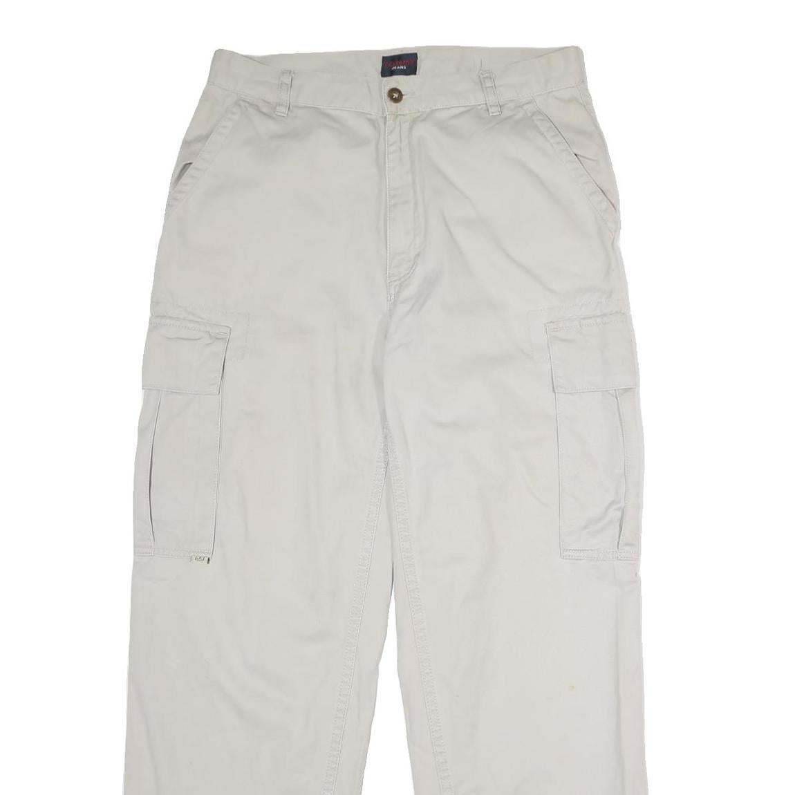 TOMMY JEANS Mens Cotton Beige Regular Straight Cargo Trousers W32 L30 Casual
