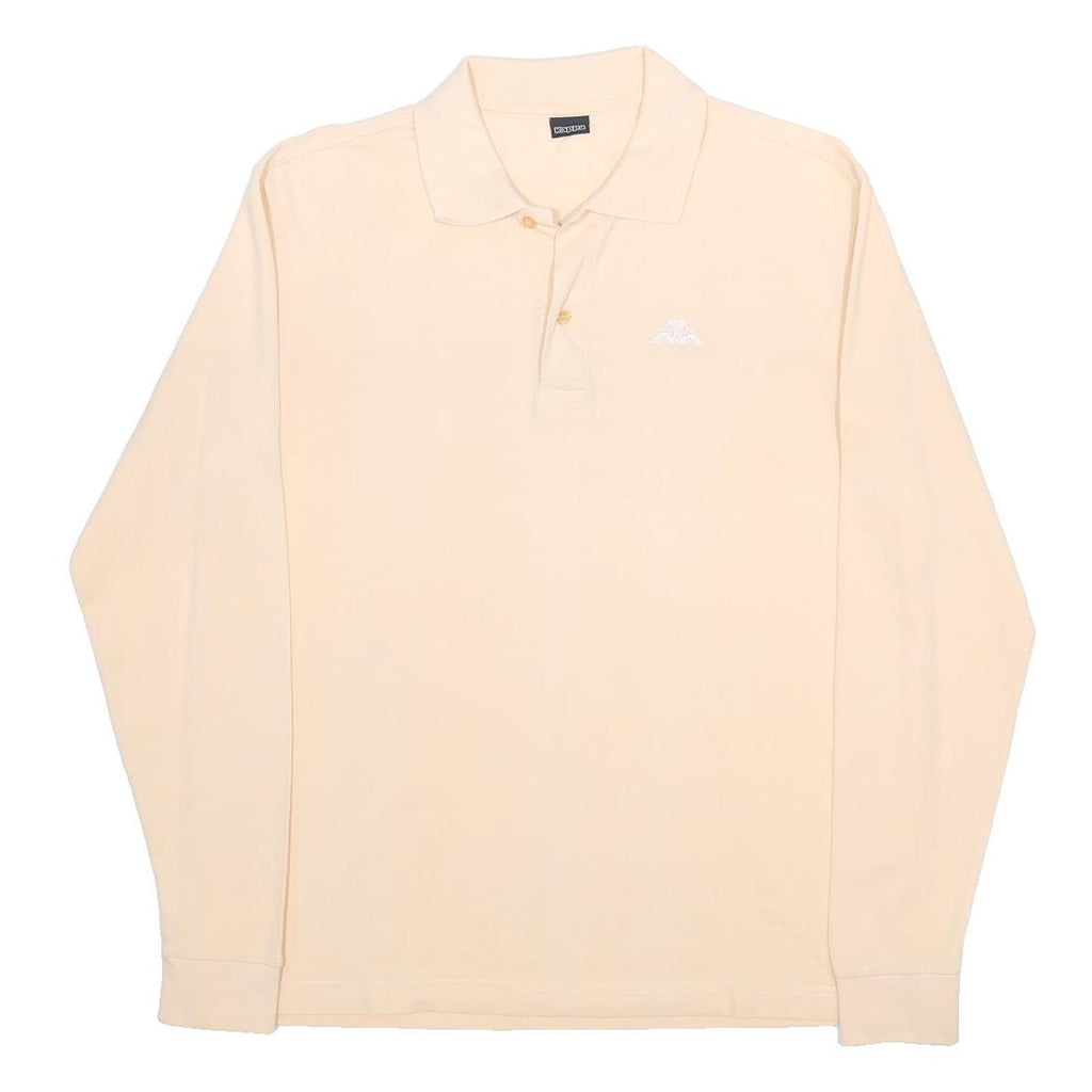 KAPPA Mens Cream Long Sleeve Plain L Cotton Polo Shirt Classic Fit