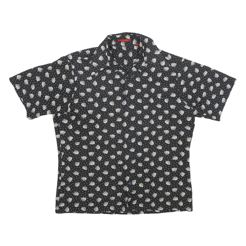 SEARS Mens Black Floral Print Short Sleeve Shirt L Retro Style Summer Casual