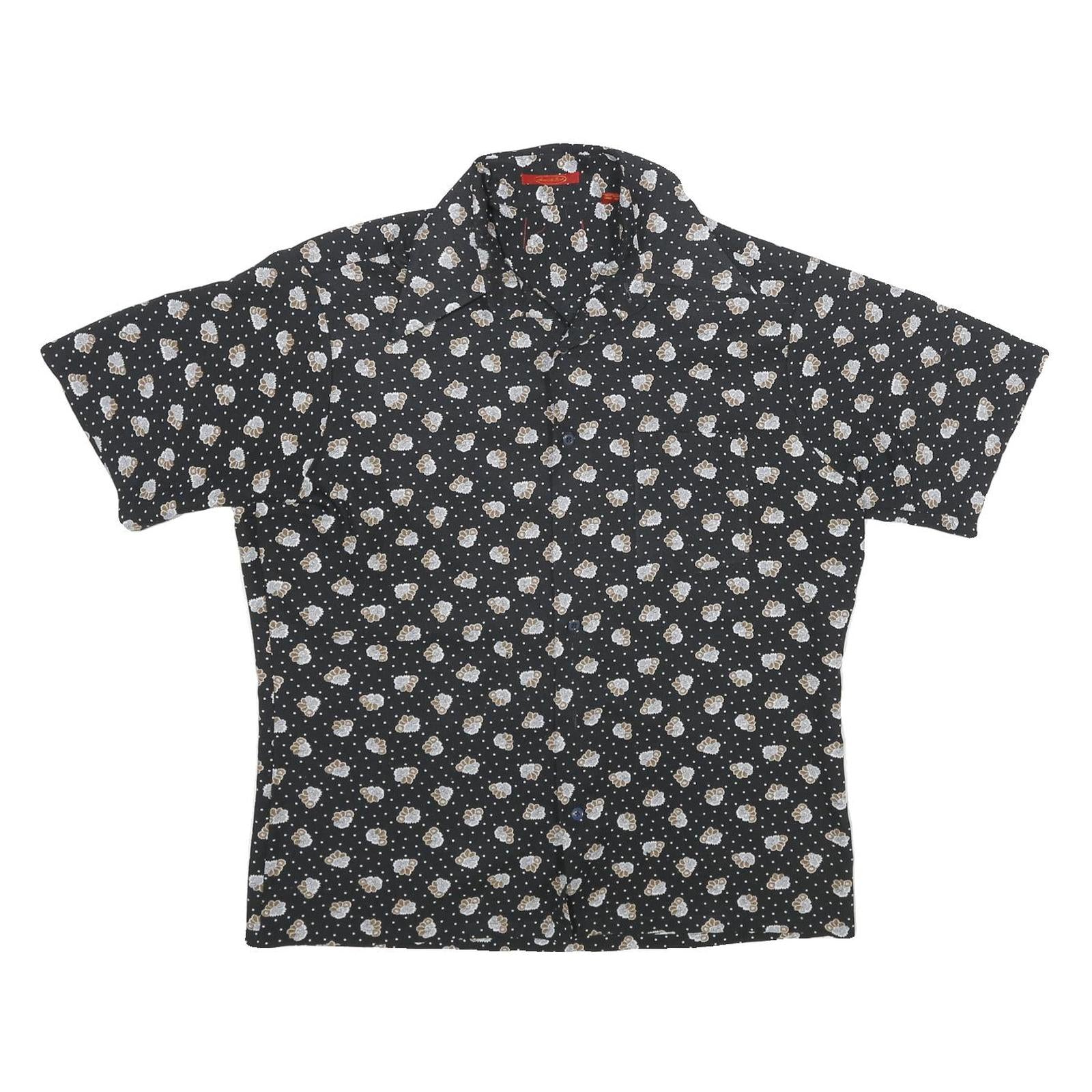 SEARS Mens Black Floral Print Short Sleeve Shirt L Retro Style Summer Casual